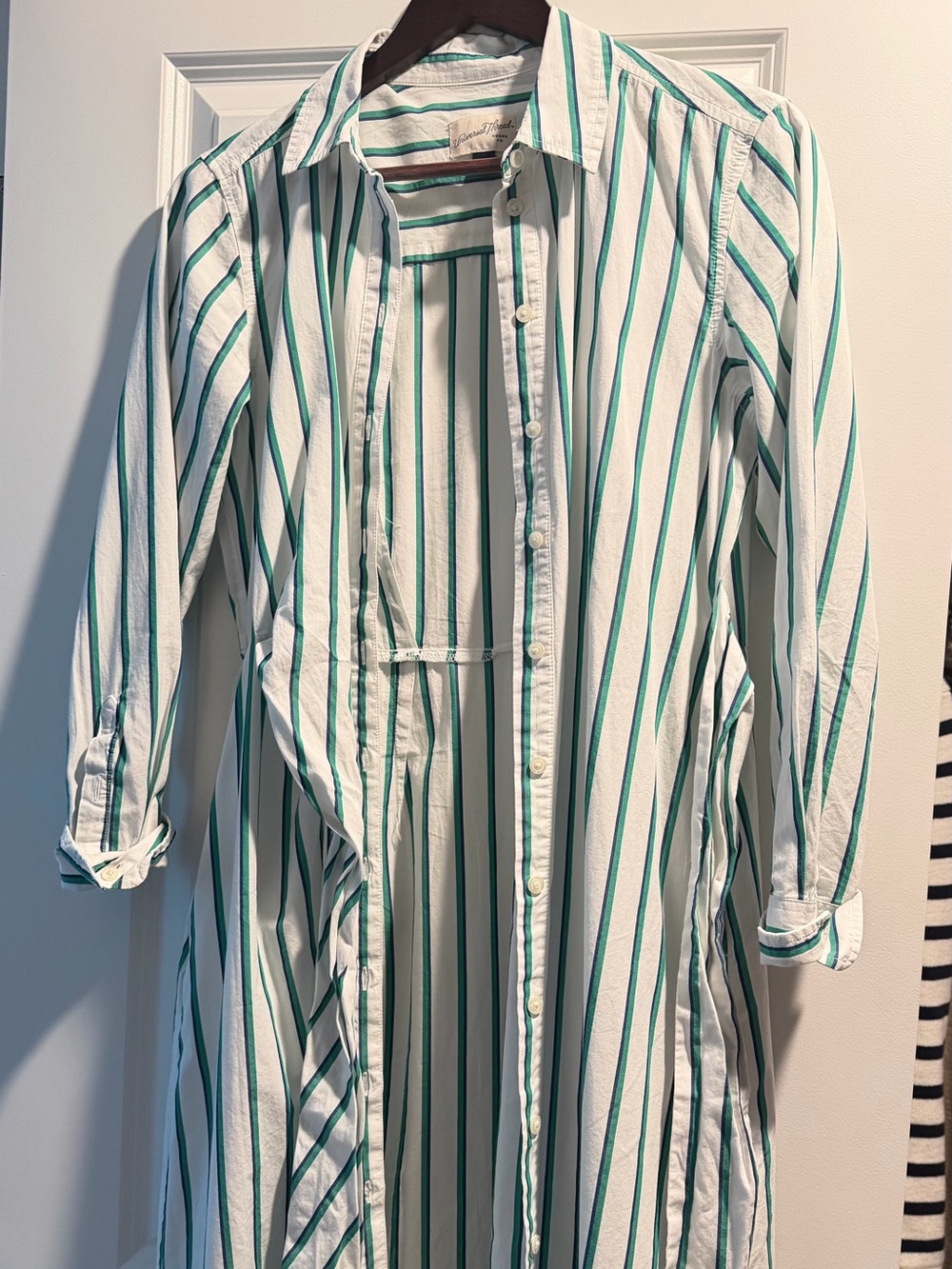 Universal Thread Green and White Striped Button-Front Shirt Dress
